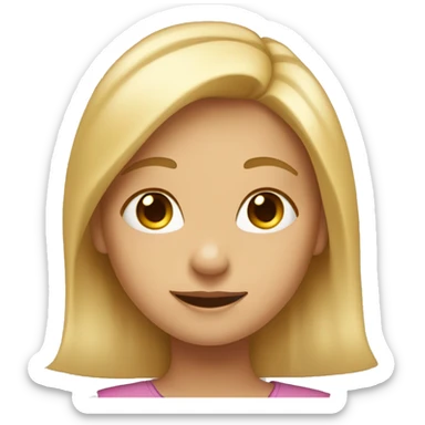 Sirny girl with soft blonde locks, eyes a little pulled, happy. And with an idea symbol. sticker