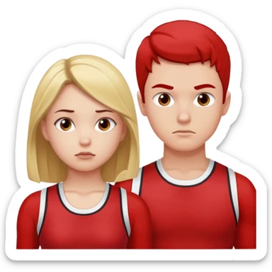 Girl and boy in red gym clothes who are thinking about something sticker