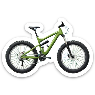 An icon featuring a mountain bike with wide tires, positioned on a forest trail or rocky mountain road. The background shows dense trees, steep slopes, and distant peaks under a clear blue sky. Transparent background highlights the thrill and rugged beauty of mountain biking. sticker
