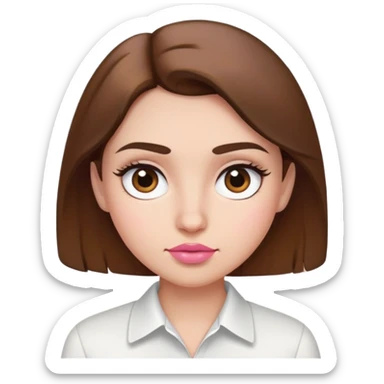 aku memiliki rambut kecoklatan, wajah ku bulat, alis ku tebal, bulu mata ku lentik, hidung ku sedikit pesek, bibir ku kecil dan pink, memakai baju berwarna putih sticker