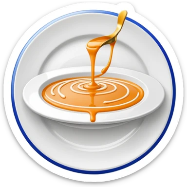 Minimal icon of a white plate with a thin, Michelin-style sauce drizzle forming a clear, distinct C shape in accent color #FF3D00. sticker