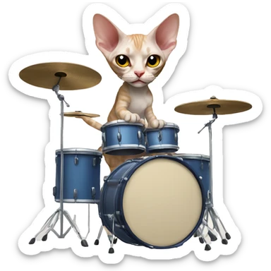 Devon Rex cat playing drums sticker