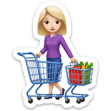 A woman pushing a shopping cart sticker