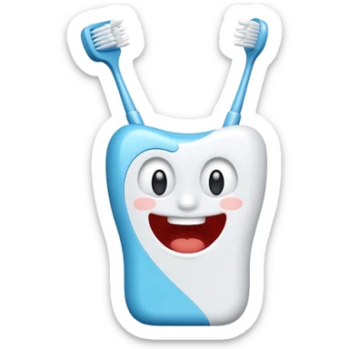 toothbrush that has been broken and has a smirk on its face sticker