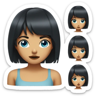 woman with peach skin with medium length black hair with bangs and blue eyes who is angry sticker