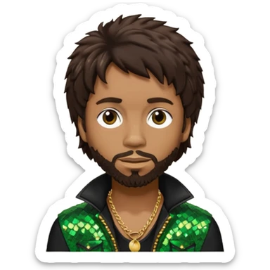 Shaggy, Reggae Rapper with dark brown hair, black sequin outfit sticker