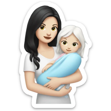 mom holding newborn baby girl with blue eyes white skin and black hair and white skin newborn girl white skin sticker