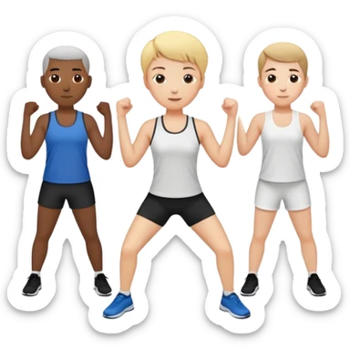 3 friends exercising together, one black person and two white people sticker