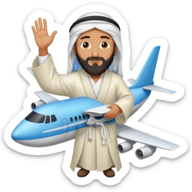 Osama bin Ladin standing on top of a plane with legs and a white robe sticker