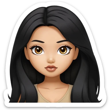 pretty bratz asian baddie asian, black long hair sticker