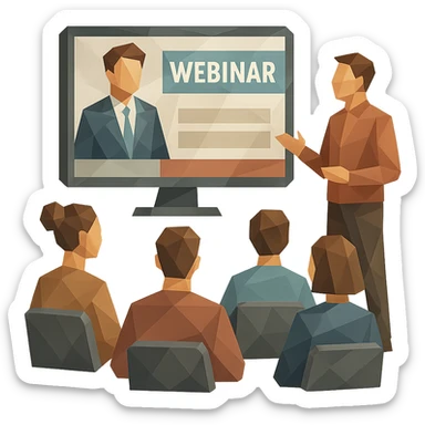 polygonal low-poly style webinar with geometric shapes for people and screens sticker