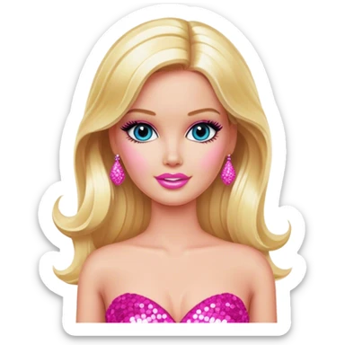 Glamorous blonde Barbie, hot pink sequin gown sticker