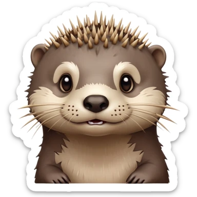 really cute confused otter face with wooden thorny bramble stem wrapped around its forehead, spiky asymmetric thorns, no leaves, only face and neck visible sticker