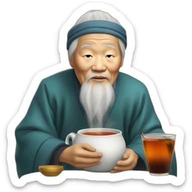 wise chinese old man called jasmin mandaren who drinks tea sticker