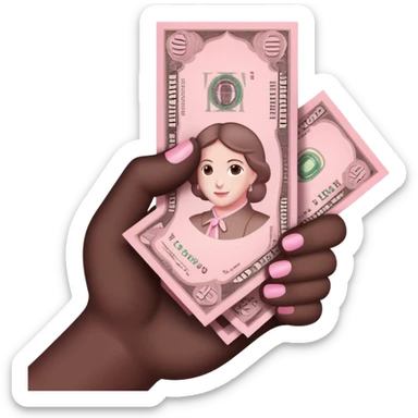 Dark brown hand holding Light pink money sticker