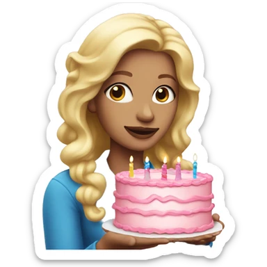 Blonde woman with blue eyes holding a pink birthday cake  sticker