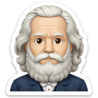 Karl Marx with white bushy beard, thick wavy hair, head and shoulders partially turned, no glasses sticker