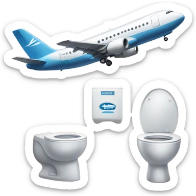 A plane about to fly into two tall toilets sticker