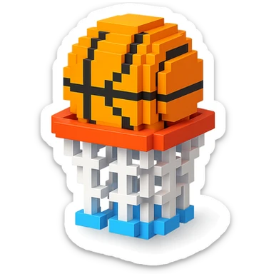 Voxel-style basketball in a net, variation 8 sticker