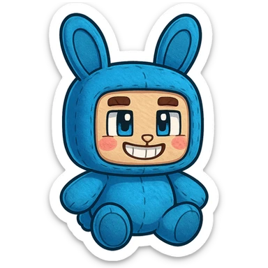 Extract the blue bunny plushie attached to the person, keep it cute and in the original Minecraft cartoon style, with a transparent background. sticker