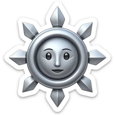 abstract amulet emoji, liquid metal form, symmetrical design, mystical futuristic 3D icon, isolated on white sticker