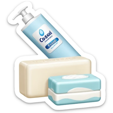 bar of soap and tooth paste on a countertop  sticker