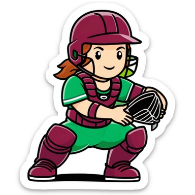 Softball catcher in maroon uniform sticker