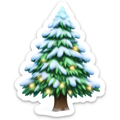 Snow covered Christmas tree with blue lights sticker