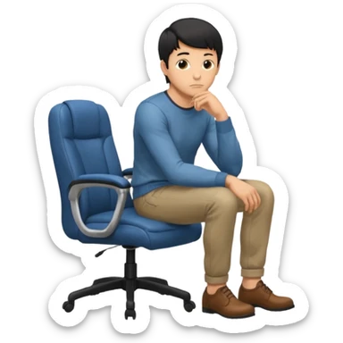 guy imitating thinker statue pose but with casual clothes and sitting in a office chair and looking up sticker