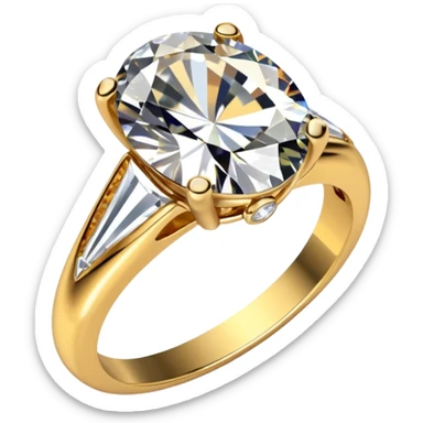 a luxurious gold diamond ring, plain band and large oval diamond stone sticker