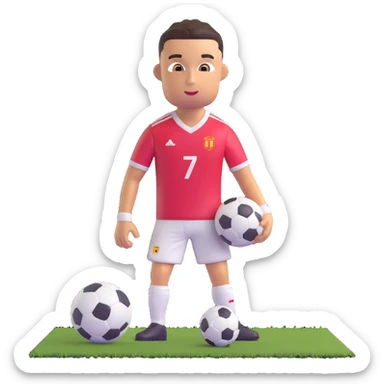Cristiano Ronaldo inspired emoji, dribbling a soccer ball, focused expression sticker