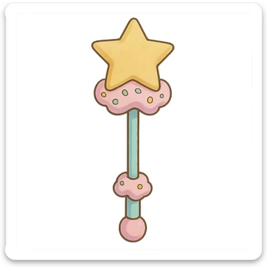 ghibli style magic wand with frosting details, pastel colors sticker