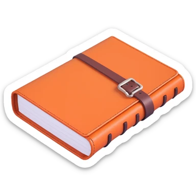 Hermès-style orange leather diary, 3D, with strap, premium, no text sticker
