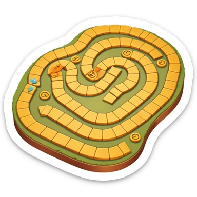 Create a cozy 3D cartoon board game path in warm autumn style. The path consists of 20 golden tiles in a winding S-shaped layout.  sticker