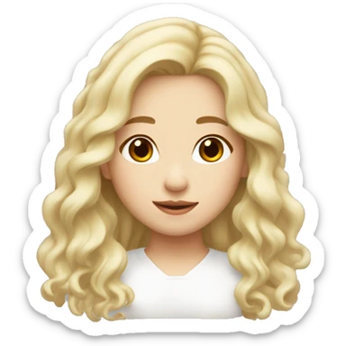 blonde long wavy hair, white scin color asian girl, from shoulders, make one emoji sticker
