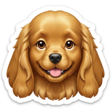 Cinematic Comical Gold Cocker Spaniel Portrait Emoji, Head tilted dramatically with an exaggeratedly amused expression, featuring a glossy golden coat with a natural bounce, wide, expressive brown eyes filled with playful disbelief, Simplified yet hilariously expressive features, highly detailed, glowing with a slightly sassy glow, high shine, dramatic yet playful, stylized with an air of cheeky charm, bright and endearing, soft glowing outline, capturing the essence of a spirited and over-the-top companion, so meme-worthy it feels like it could side-eye its way into internet fame instantly! sticker