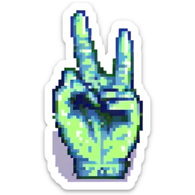 pixel art hand making a peace sign, simple style sticker