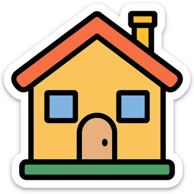 classic house, color icon style, pitched roof, inviting appearance sticker