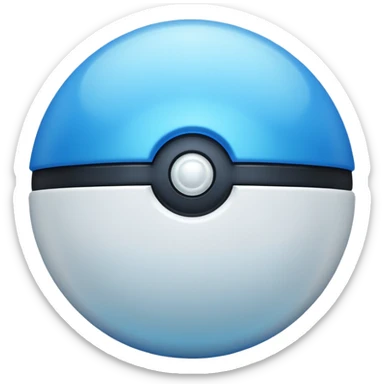 blue pokeball emoji, top half is a more saturated blue, bottom half is white, black stripe, with a white sheen, with a pearlescent finish, with a glow effect sticker