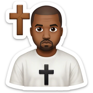 Kanye west with a black cross on a white shirt sticker