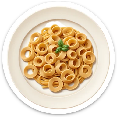 European cuisine humanless avatar in modern emoji-style illustration. Plate with pasta and bread, neutral warm colors, simple shapes, flat design, elegant and friendly. sticker