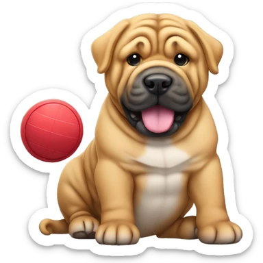 sharpei with gong with a toy sticker