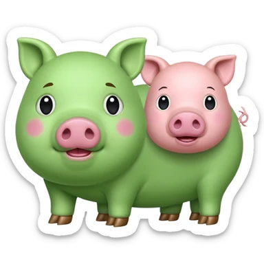 A green pig and a pink pig sticker