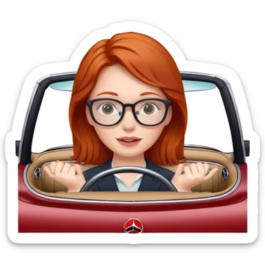 Red head glasses driving in convertible Mercedes  sticker