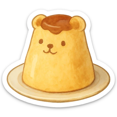 cute bear-shaped pudding, ghibli style sticker