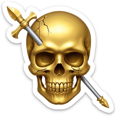 golden skull broke in half by a spear sticker