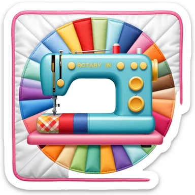 Patchwork and quilting icon, colorful fabric patches sewn together in a quilt pattern, sewing needle and thread, quilting tools like rotary cutter or quilting hoop, minimalistic style, clean lines, transparent background. sticker