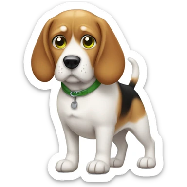 fat dog like a beagle but only with withe and brown color, who is setting in green fild sticker