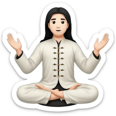 homme au cheveux long qui pratique le qi gong, habits noirs ou blancs,dans la position suivante : le ciel et la terre communiquent sticker