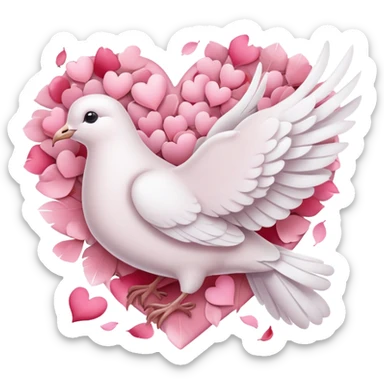 Pastel white-pinkish Romantic dove with hearts and rose-petals sticker